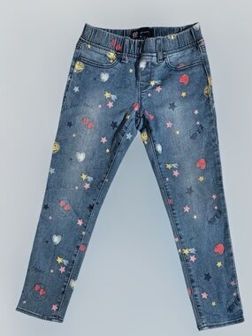 GAP Kids Stretch Denim Emoji & Star Print Jeans 8